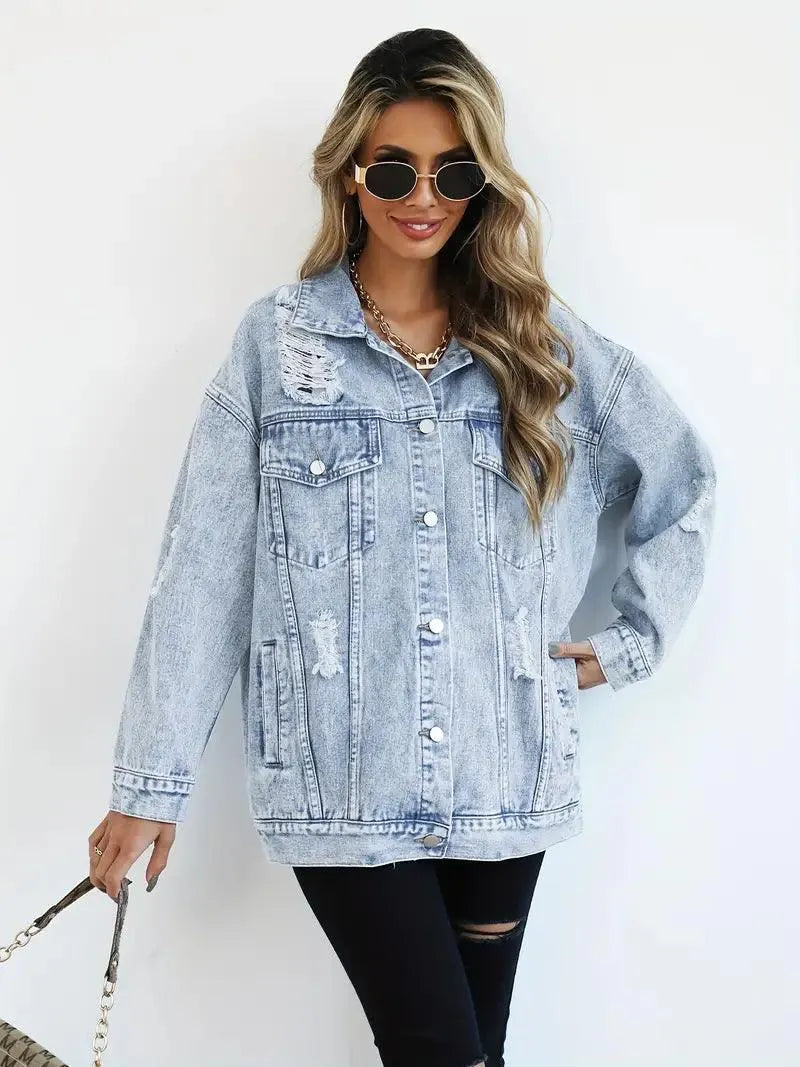 Waterproof & Lined Oversized Women's Denim Jacket with Hood – Talia