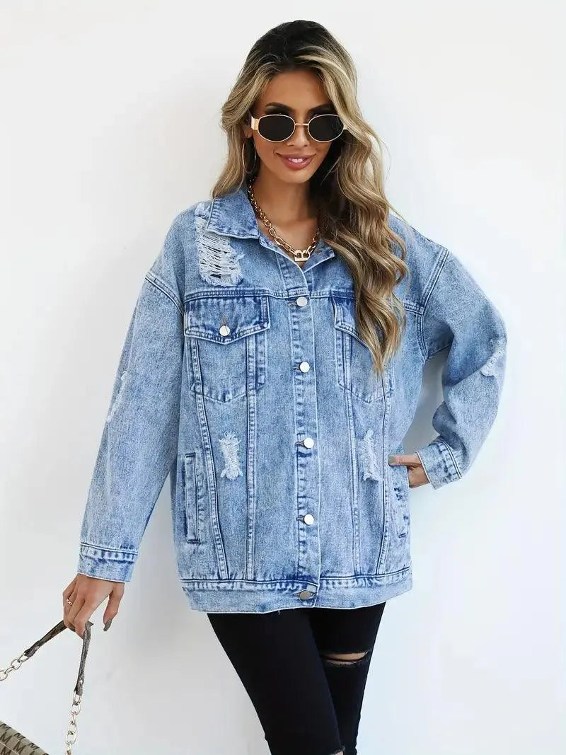 Waterproof & Lined Oversized Women's Denim Jacket with Hood – Talia