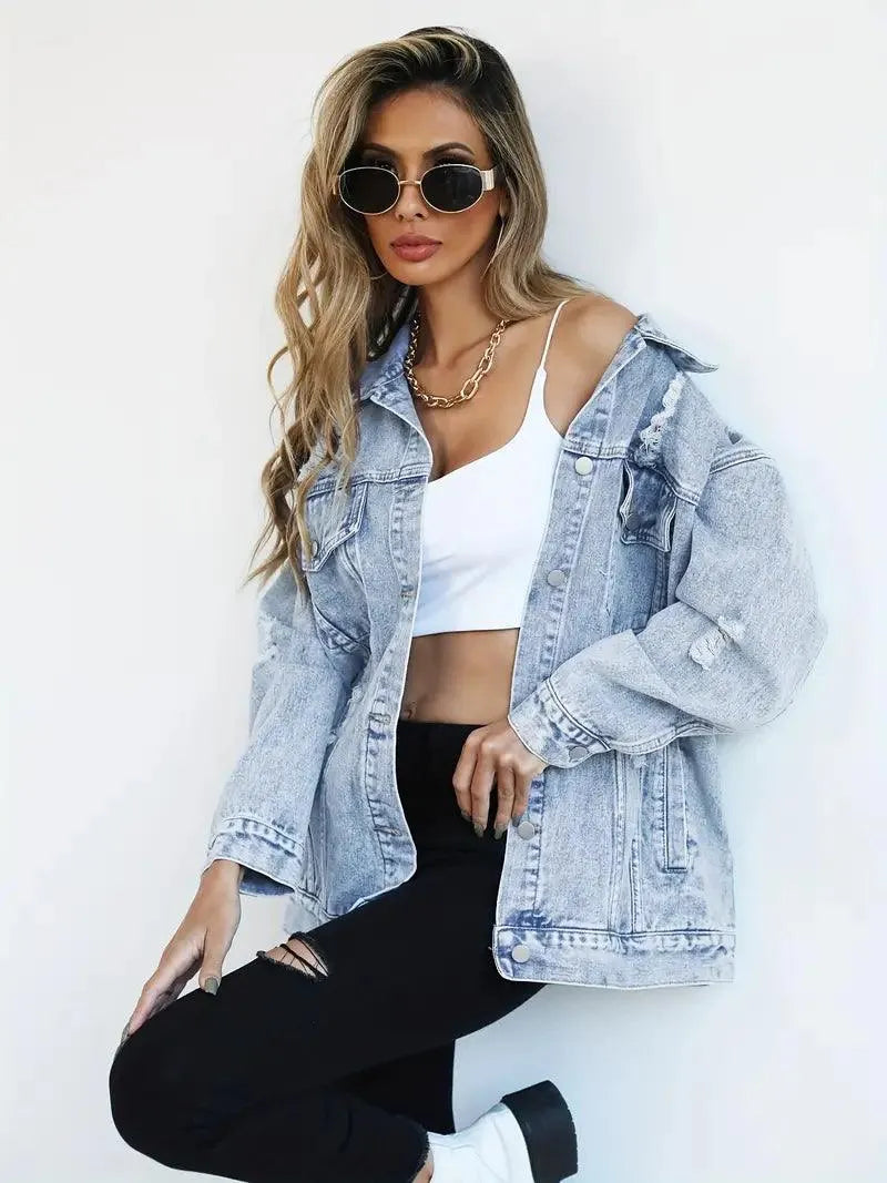 Waterproof & Lined Oversized Women's Denim Jacket with Hood – Talia