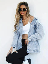 Waterproof & Lined Oversized Women's Denim Jacket with Hood – Talia