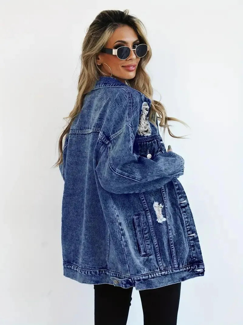Waterproof & Lined Oversized Women's Denim Jacket with Hood – Talia