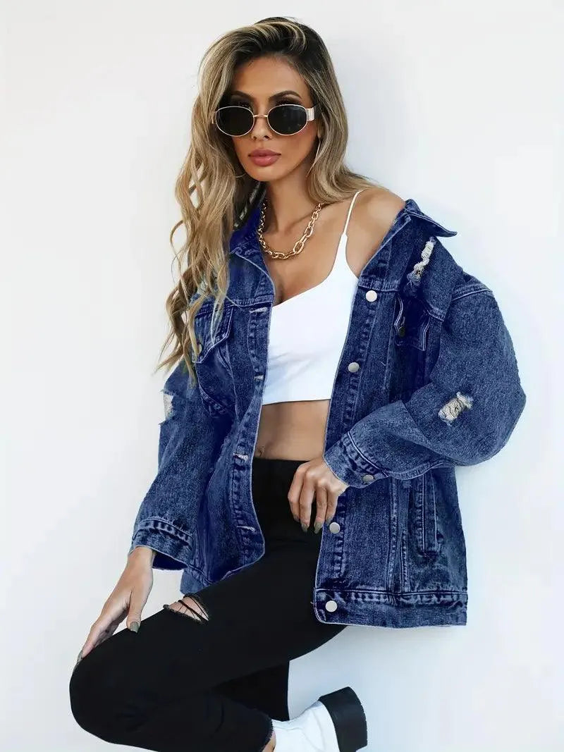 Waterproof & Lined Oversized Women's Denim Jacket with Hood – Talia