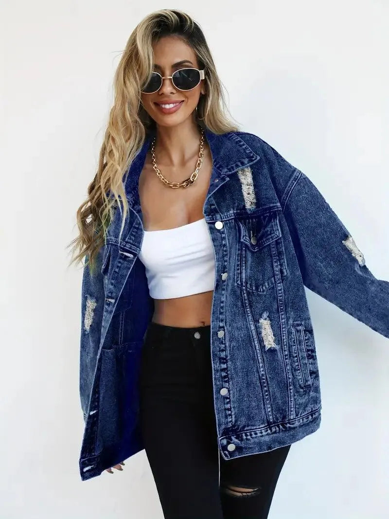 Waterproof & Lined Oversized Women's Denim Jacket with Hood – Talia