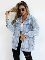 Waterproof & Lined Oversized Women's Denim Jacket with Hood – Talia