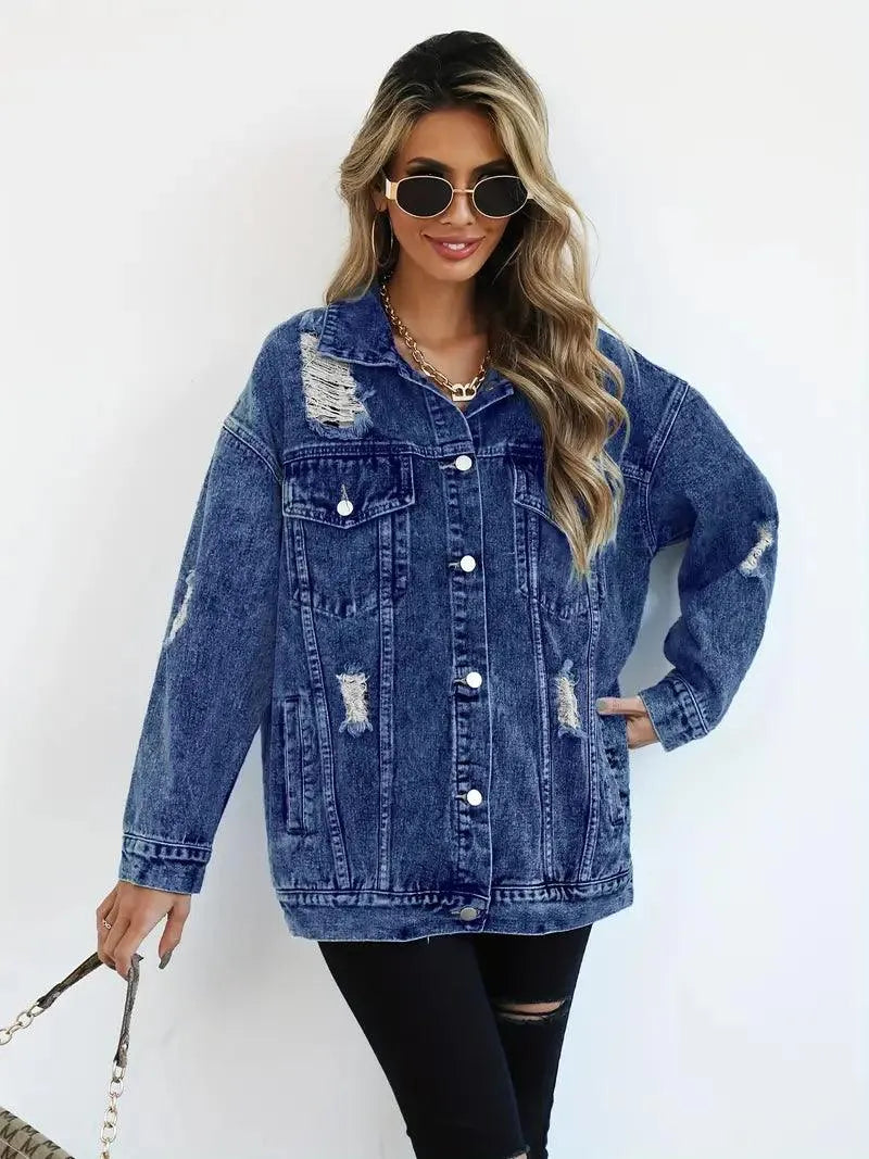 Waterproof & Lined Oversized Women's Denim Jacket with Hood – Talia