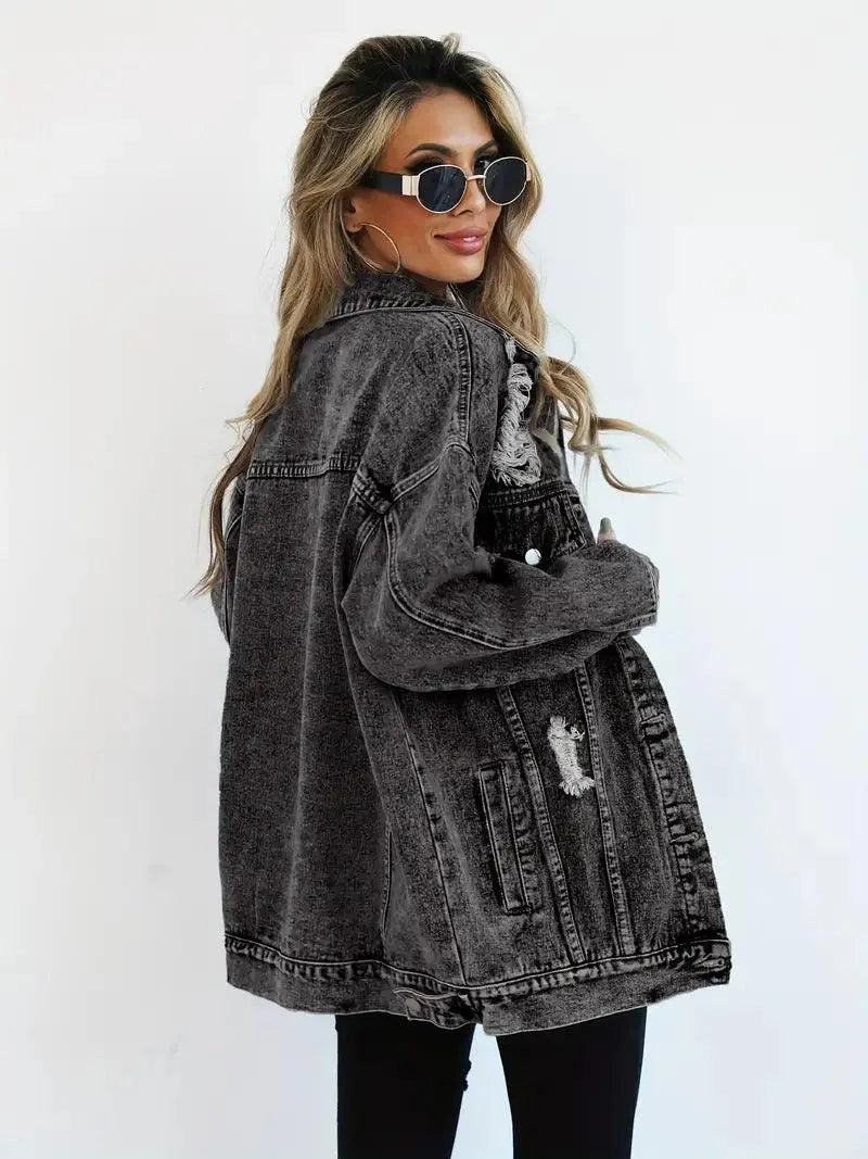 Waterproof & Lined Oversized Women's Denim Jacket with Hood – Talia