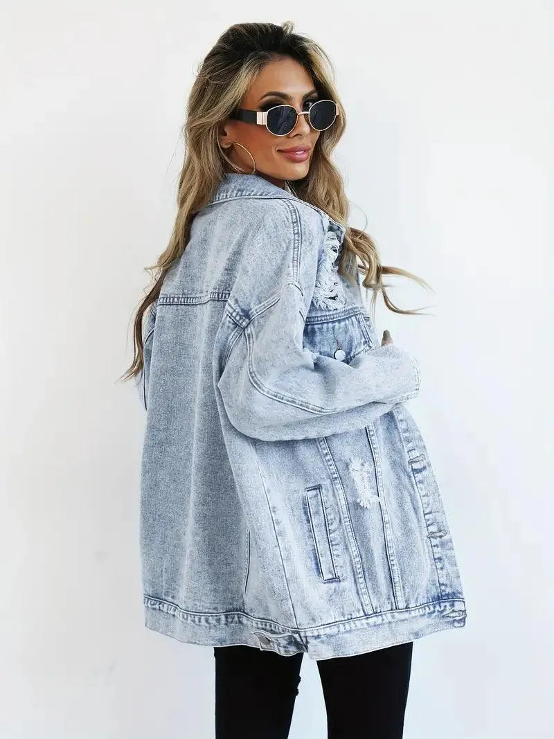 Waterproof & Lined Oversized Women's Denim Jacket with Hood – Talia
