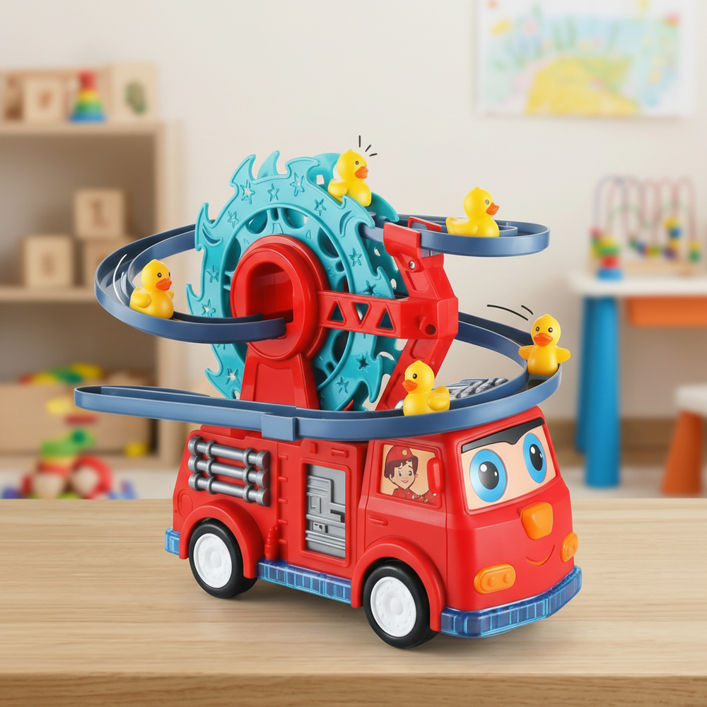 Fire Truck Toy Duck Slide Track Lights Sounds