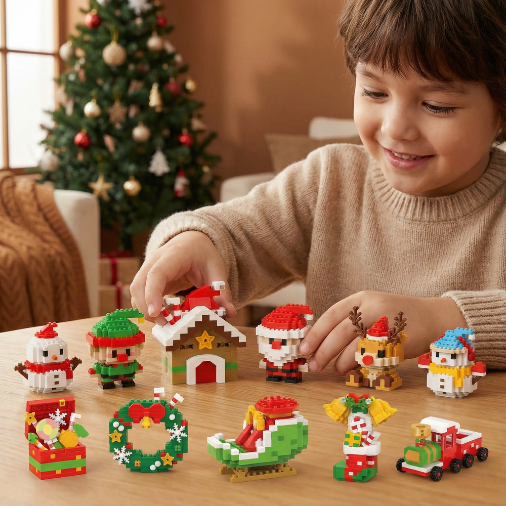 Christmas Building Block Figures – Santa, Elf, Snowman & Tree Sets