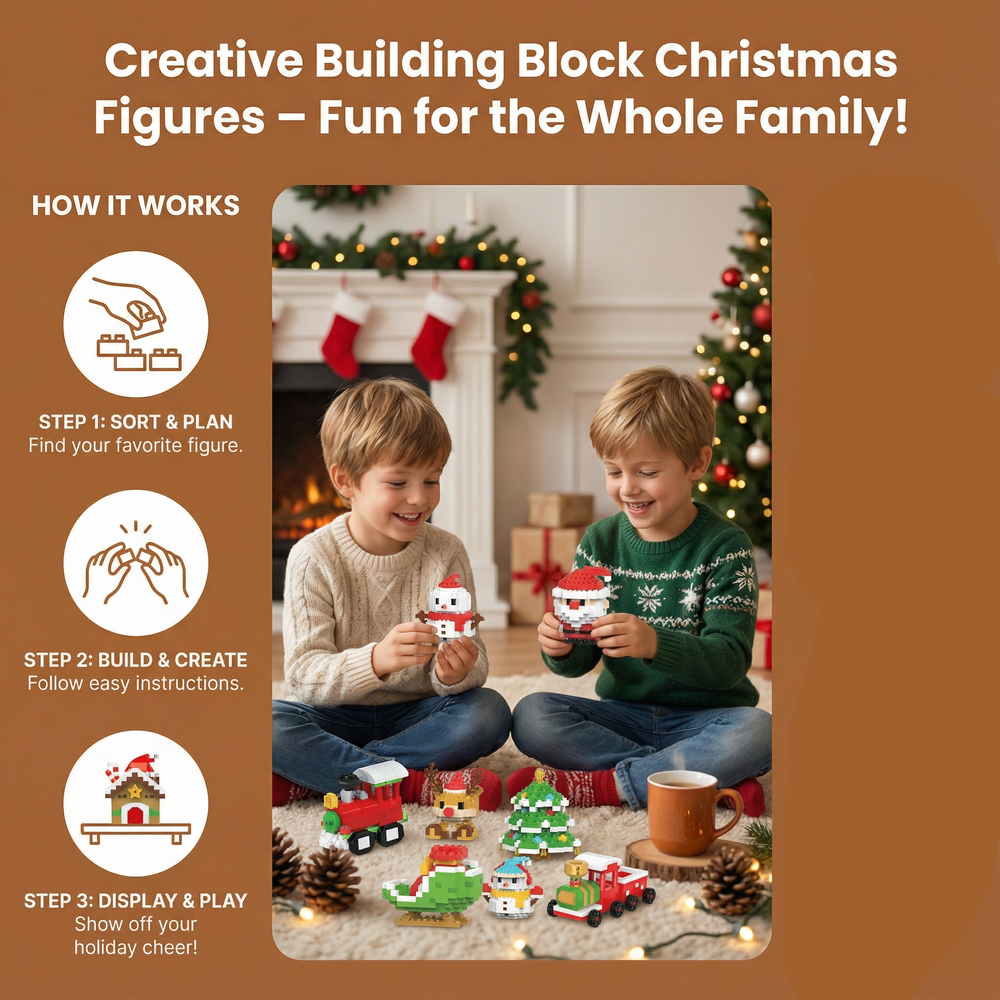 Christmas Building Block Figures – Santa, Elf, Snowman & Tree Sets