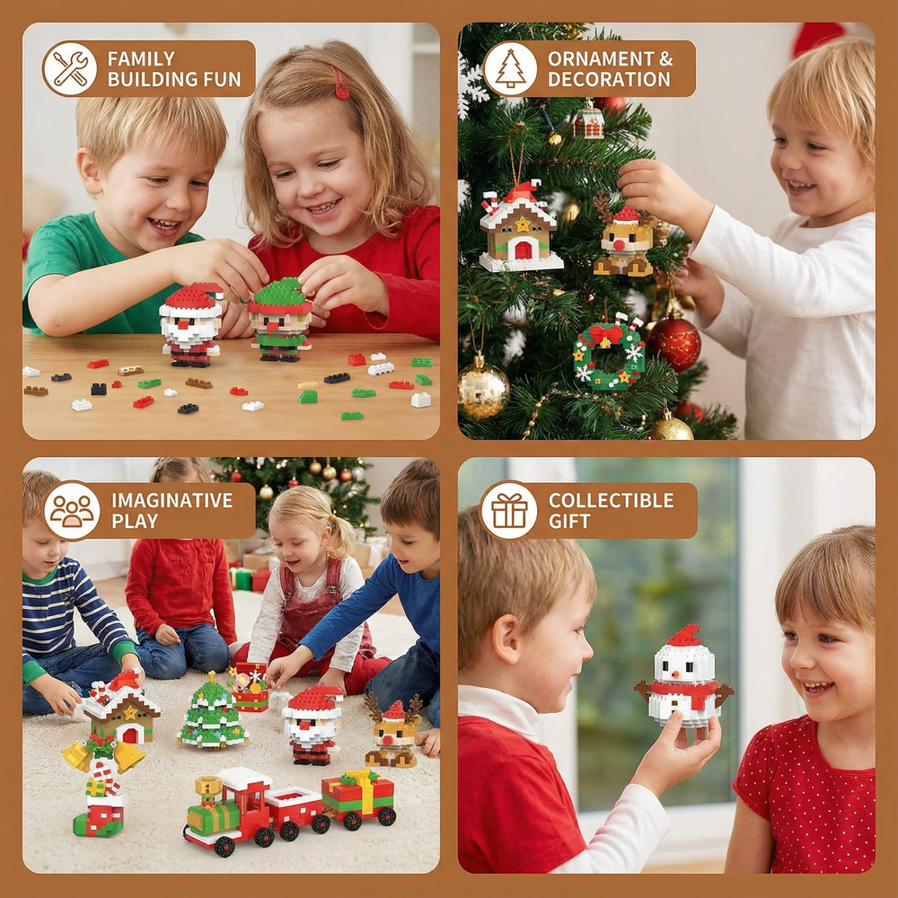 Christmas Building Block Figures – Santa, Elf, Snowman & Tree Sets