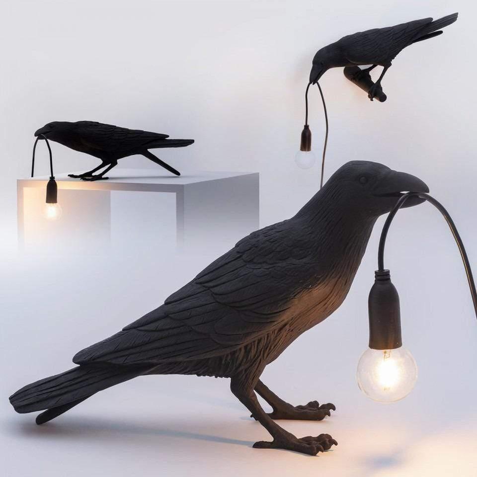 Raven Table Lamp – Artistic Sculpture, E12 Warm Light & Black/White Finish