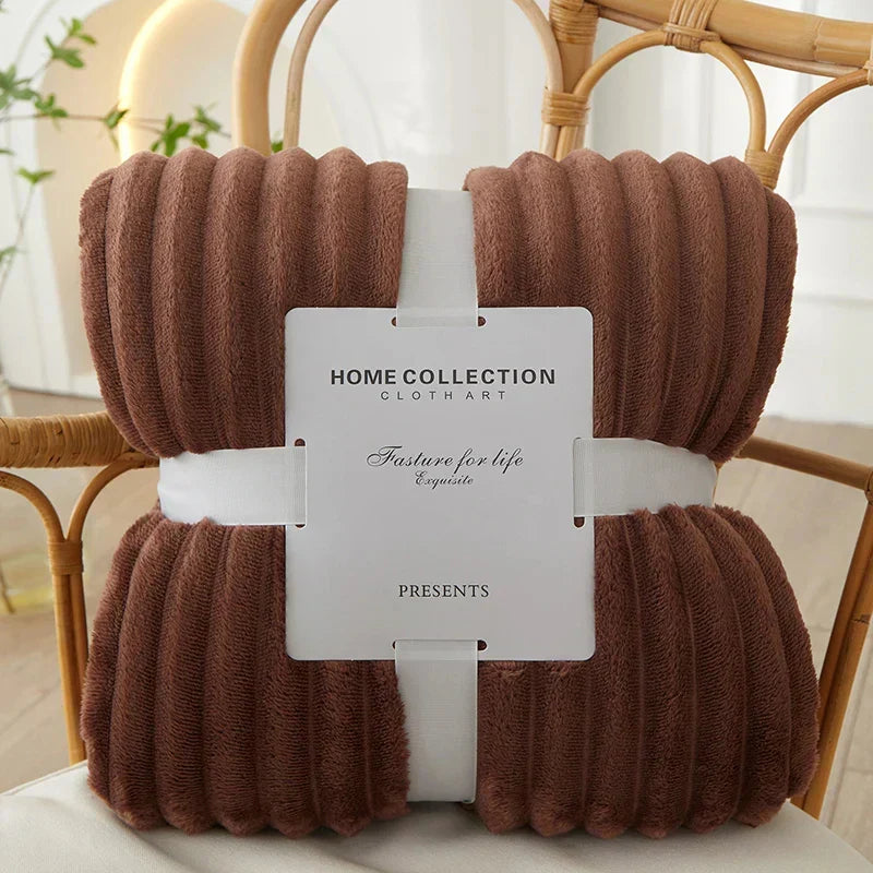 CozyStripe Wide Striped Flannel Fleece Blanket - Ultra Soft, Warm & Stylish Throw for Home Décor & Comfort