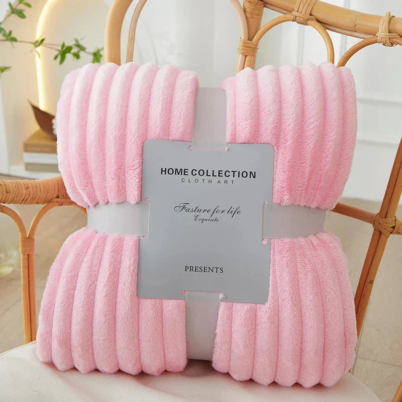 CozyStripe Wide Striped Flannel Fleece Blanket - Ultra Soft, Warm & Stylish Throw for Home Décor & Comfort
