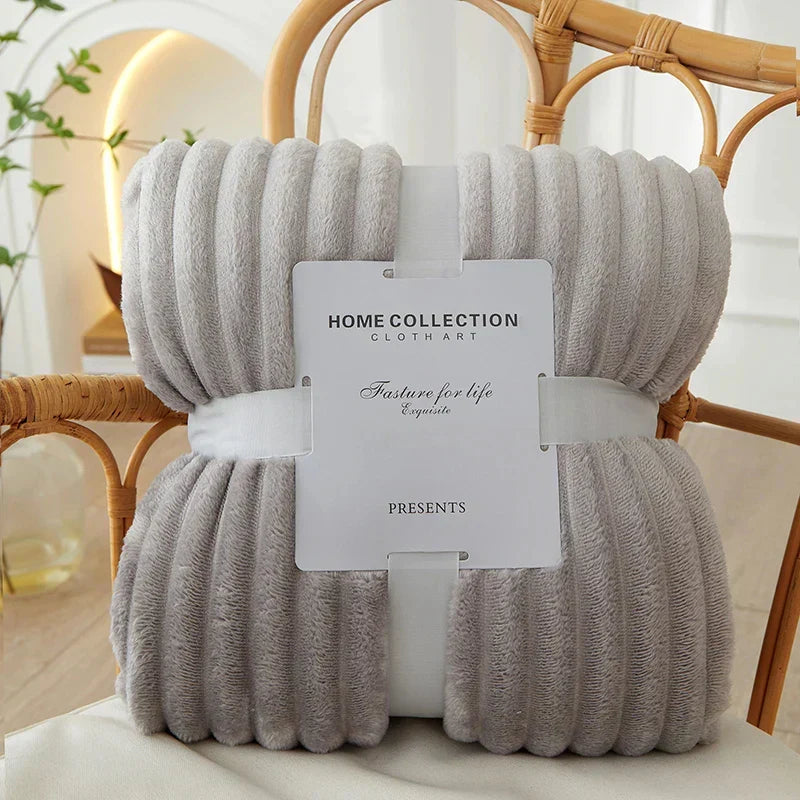 CozyStripe Wide Striped Flannel Fleece Blanket - Ultra Soft, Warm & Stylish Throw for Home Décor & Comfort