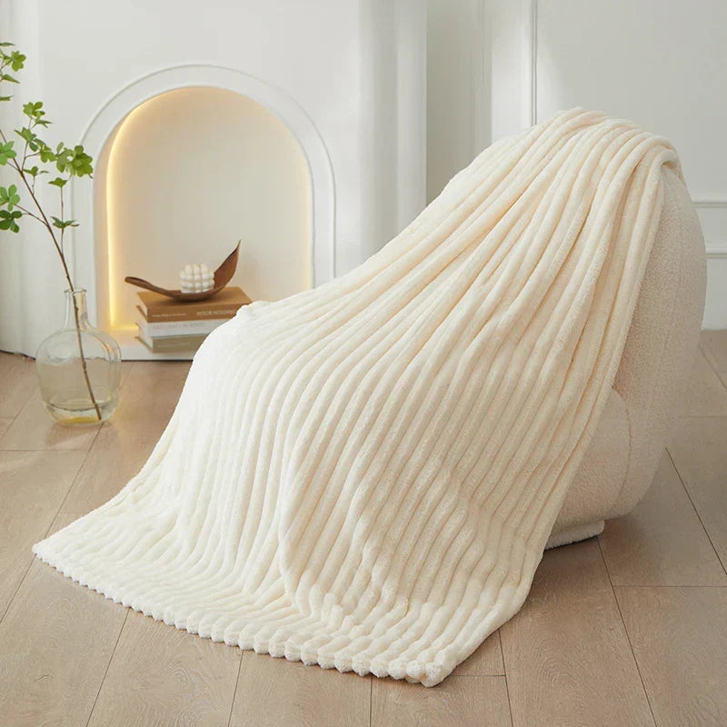 CozyStripe Wide Striped Flannel Fleece Blanket - Ultra Soft, Warm & Stylish Throw for Home Décor & Comfort