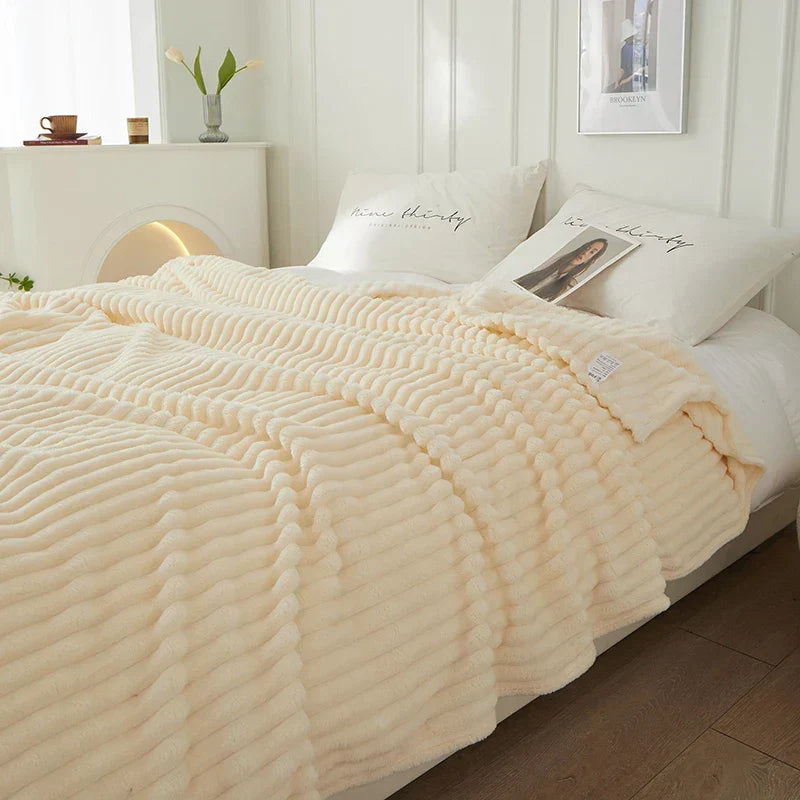 CozyStripe Wide Striped Flannel Fleece Blanket - Ultra Soft, Warm & Stylish Throw for Home Décor & Comfort