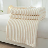 CozyStripe Wide Striped Flannel Fleece Blanket - Ultra Soft, Warm & Stylish Throw for Home Décor & Comfort