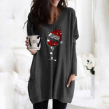 Festive Wine & Christmas Hat Sweatshirt for Women - Cozy Holiday Apparel
