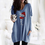 Festive Wine & Christmas Hat Sweatshirt for Women - Cozy Holiday Apparel