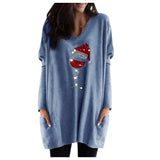 Festive Wine & Christmas Hat Sweatshirt for Women - Cozy Holiday Apparel