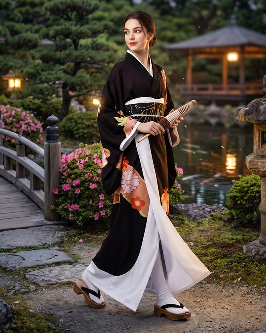 Women’s Layered Black Kimono-Style Costume