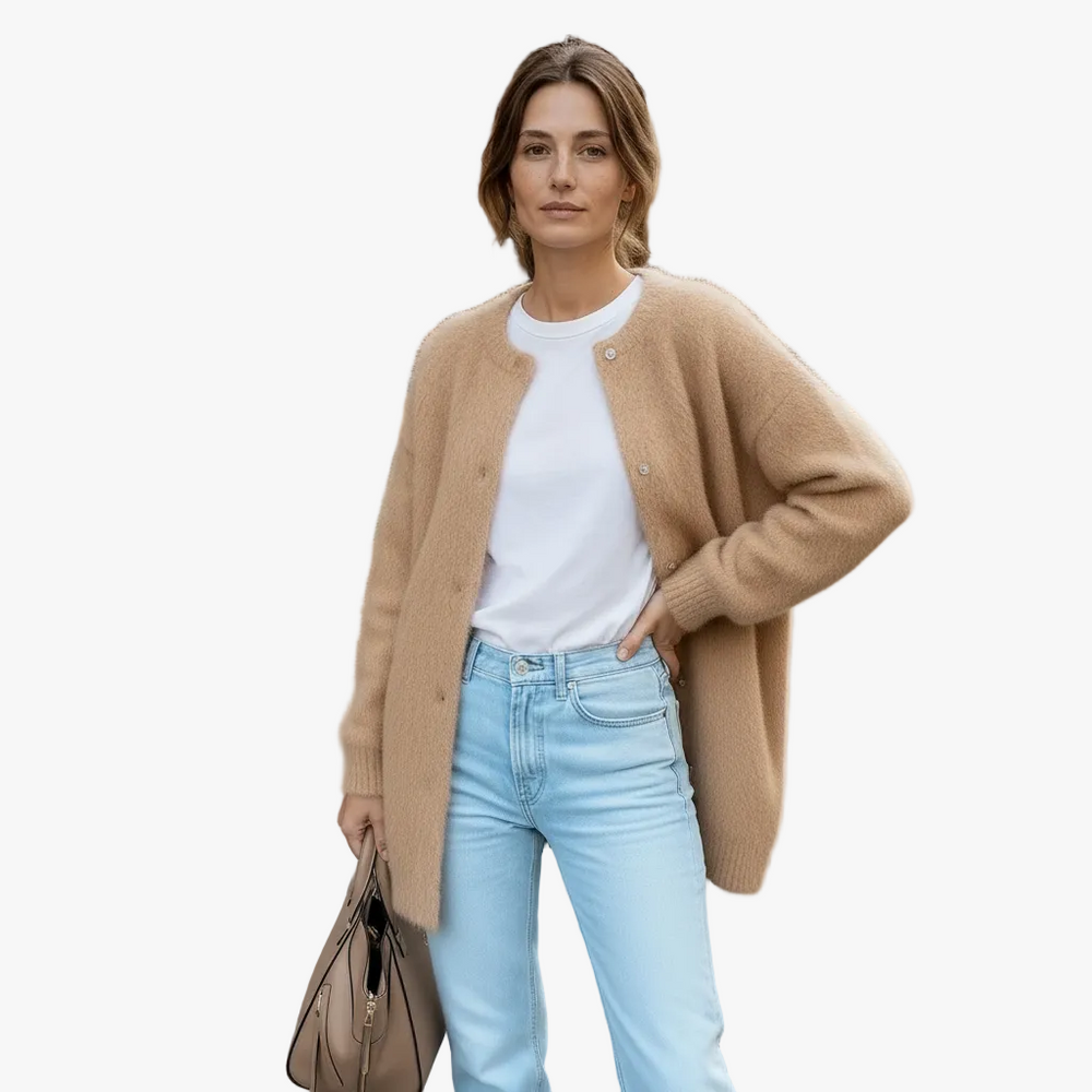 Stylish Women's Acrylic Blend Cardigan with Button Front & Pockets - Cozy Layering Essential