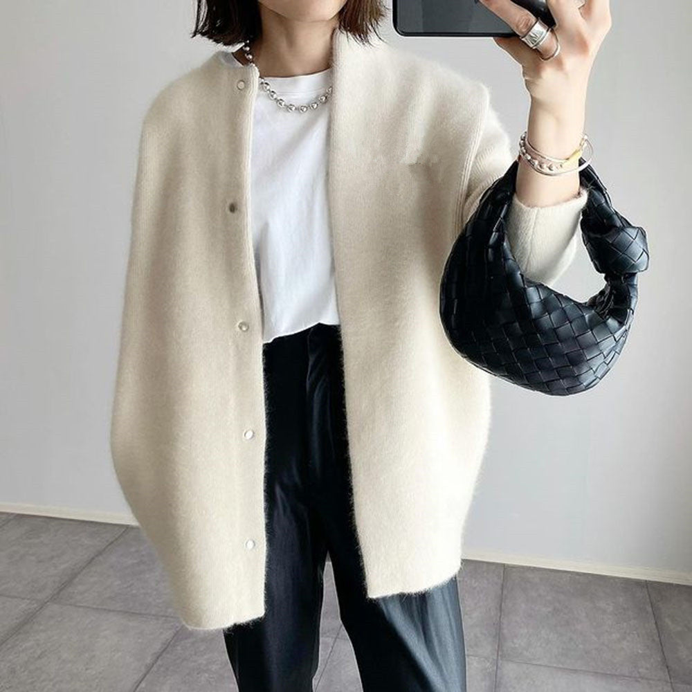 Stylish Women's Acrylic Blend Cardigan with Button Front & Pockets - Cozy Layering Essential
