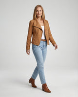 Isabella | Women's Asymmetric-Zip Tailored Faux Suede Biker Leather Jacket
