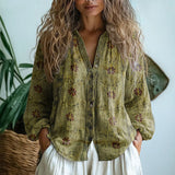 Evelyn | Women's Boho Linen Button-Down Cardigan Blouse Long Sleeve V-Neck