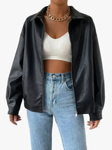 Stylish Women's Faux Bomber Jacket with Zip Front & Point Collar - Trendy Outerwear for Every Season