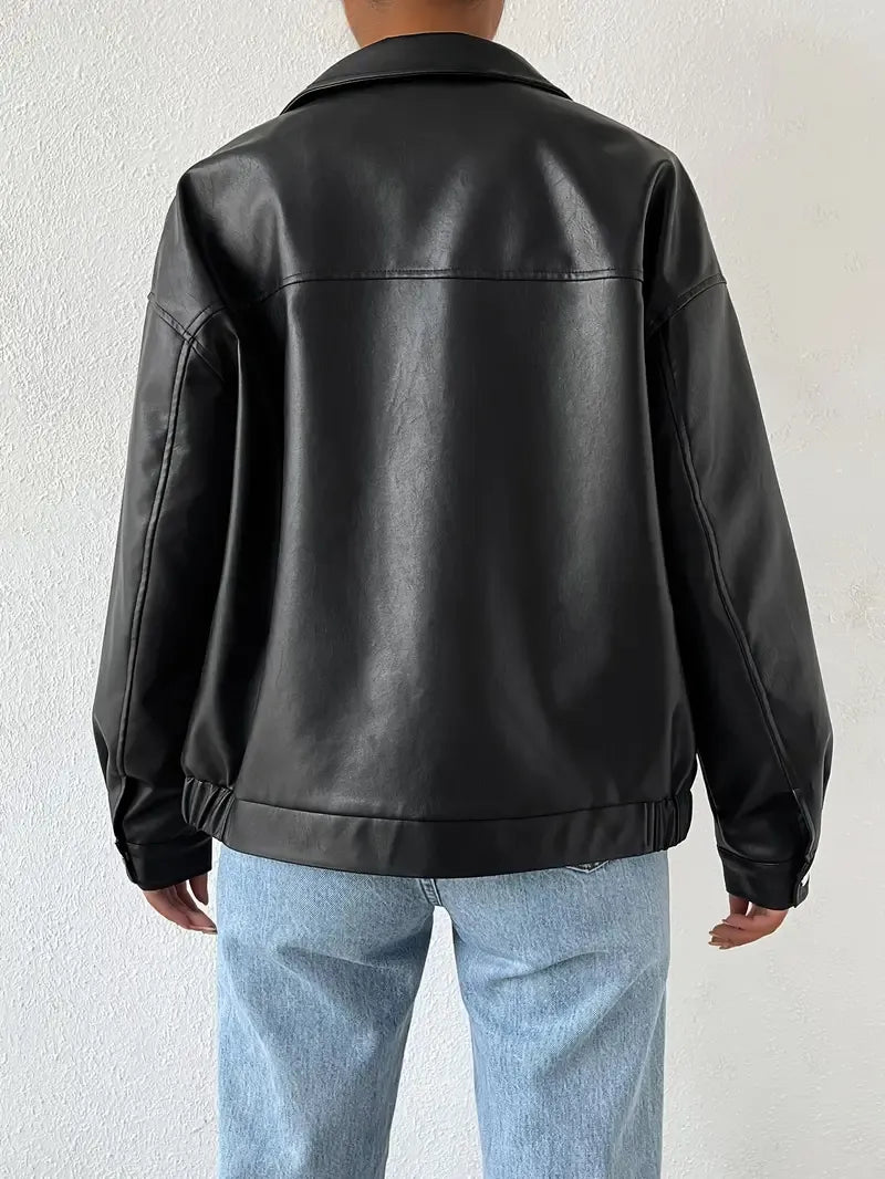 Stylish Women's Faux Bomber Jacket with Zip Front & Point Collar - Trendy Outerwear for Every Season