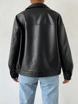 Stylish Women's Faux Bomber Jacket with Zip Front & Point Collar - Trendy Outerwear for Every Season