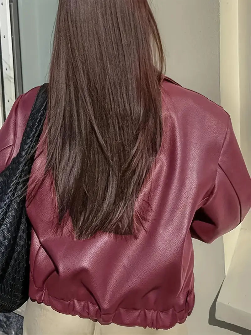 Stylish Women's Coated Finish Bomber Jacket with Point Collar - Trendy Outerwear for All Seasons