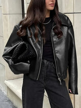 Stylish Women's Coated Finish Bomber Jacket with Point Collar - Trendy Outerwear for All Seasons