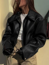 Stylish Women's Coated Finish Bomber Jacket with Point Collar - Trendy Outerwear for All Seasons