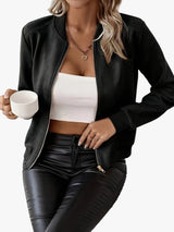 Stylish Women's Bomber Jacket with Zip Front & Ribbed Trim - Trendy Outerwear for Casual & Chic Looks