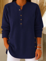 Mia | Women's Button Detail Sweater Ribbed Knit Long Sleeve