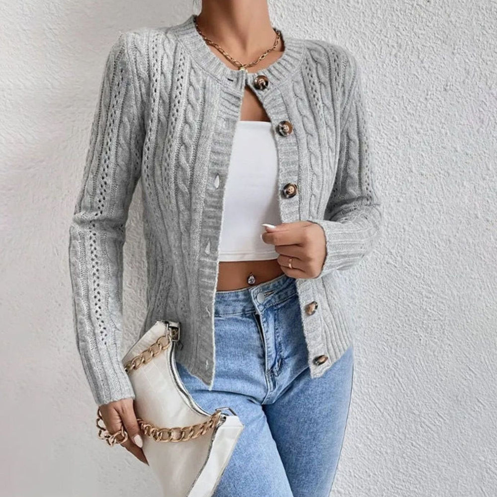 Charlotte | Women's Cable Knit Button-Front Cropped Cardigan Sweater