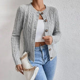 Charlotte | Women's Cable Knit Button-Front Cropped Cardigan Sweater