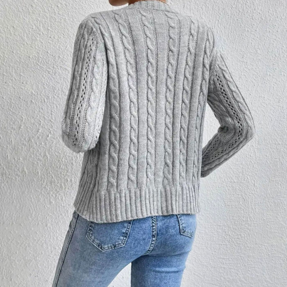 Charlotte | Women's Cable Knit Button-Front Cropped Cardigan Sweater - 2