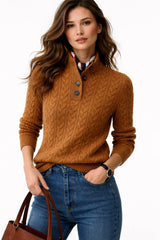 Madison | Women's Cable Knit Button-Neck Wool Blend Pullover Sweater