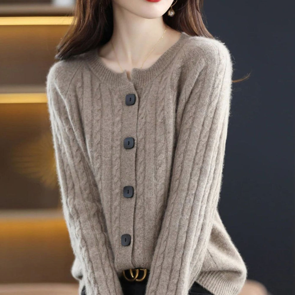 Layla | Women's Cable-Knit Button-Up Relaxed Fit Winter Cardigan - 10