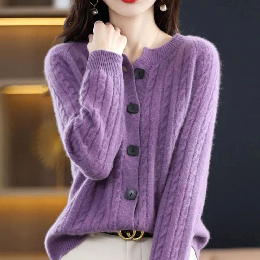 Layla | Women's Cable-Knit Button-Up Relaxed Fit Winter Cardigan - 11