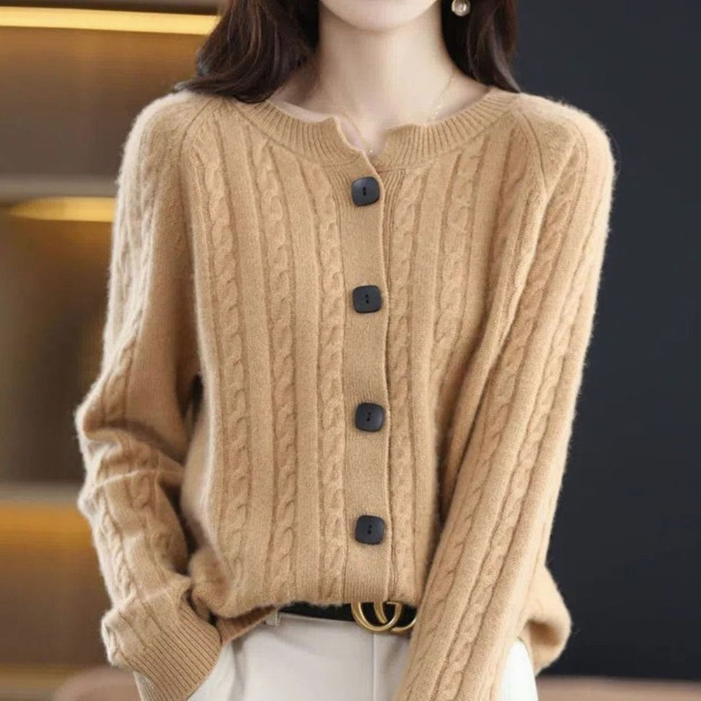 Layla | Women's Cable-Knit Button-Up Relaxed Fit Winter Cardigan - 3