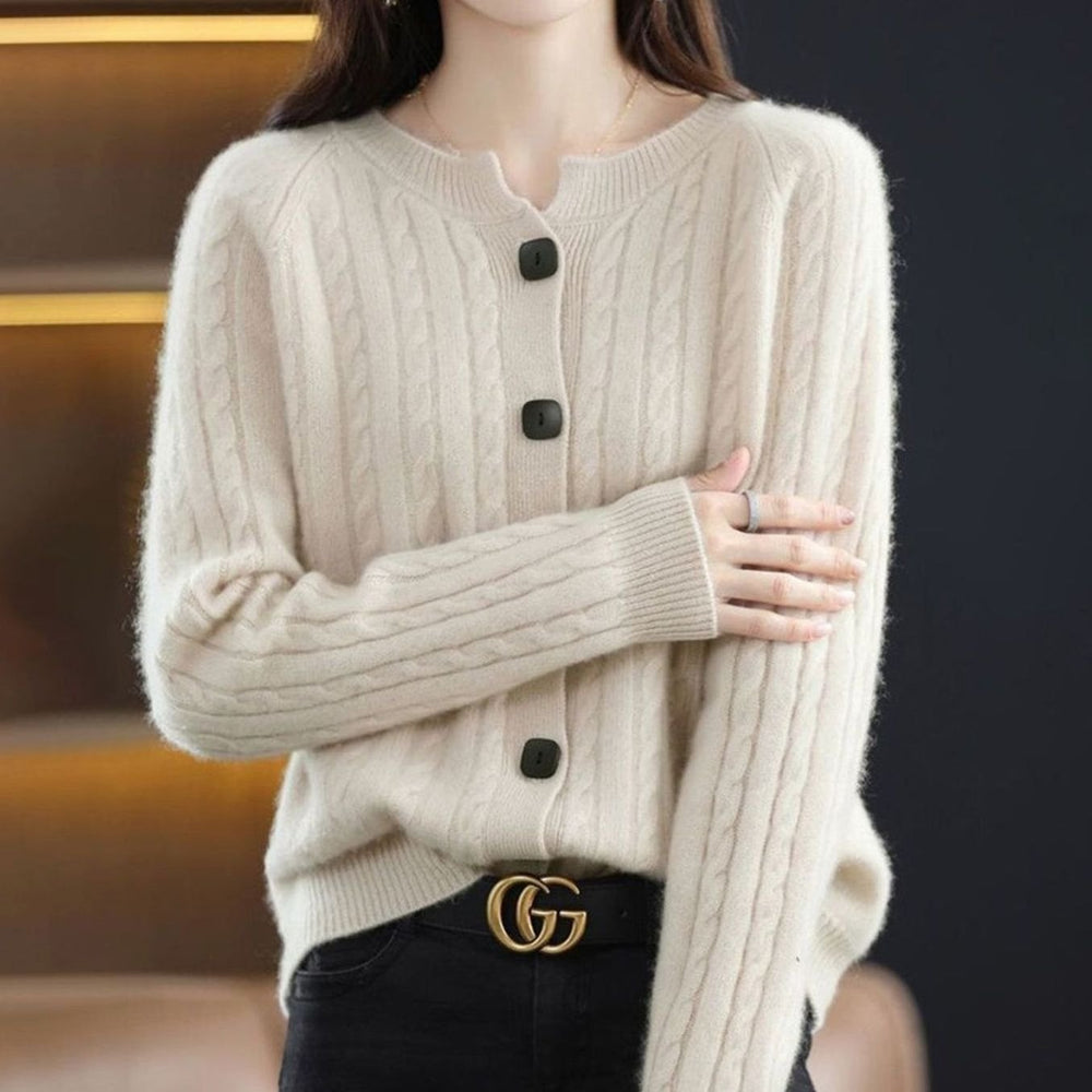 Layla | Women's Cable-Knit Button-Up Relaxed Fit Winter Cardigan - 4