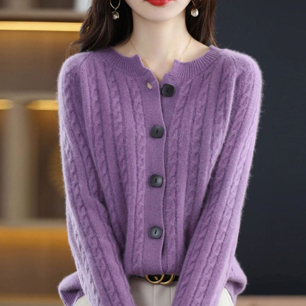 Layla | Women's Cable-Knit Button-Up Relaxed Fit Winter Cardigan - 6