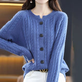 Layla | Women's Cable-Knit Button-Up Relaxed Fit Winter Cardigan - 7