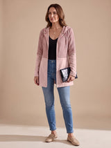 Harper | Women's Cable-Knit Panel Hooded Full-Zip Longline Coat