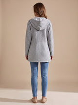 Harper | Women's Cable-Knit Panel Hooded Full-Zip Longline Coat